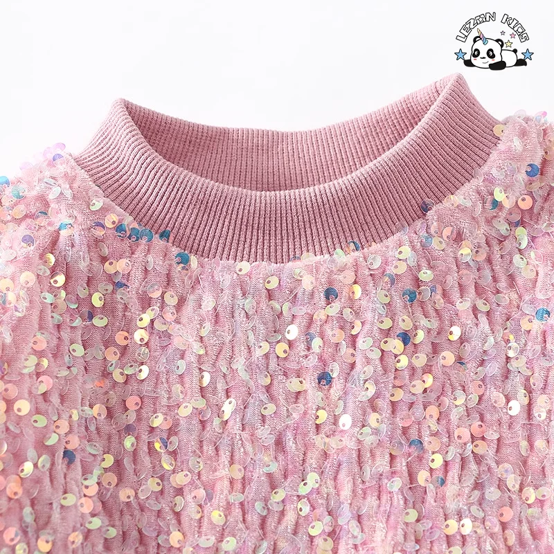 LEZONKIDS - Hot Sales Sequin Velvet Party Dresses for Girls Customized Logo Children's Clothing